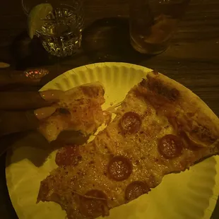 That pepperoni pizza slice, shot of 1942, and a Long Island.