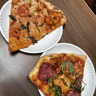 Tomato Basil Pizza and Salami Arugula Pizza