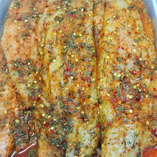 three fillets in a baking dish