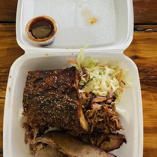 Baby back ribs, brisket &amp; pulled pork with coleslaw
