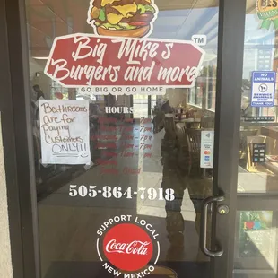 Big Mike&apos;s Burgers and more.  Hours of operation.