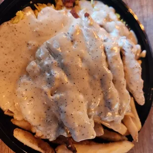 Almond chicken, fries instead of veg.