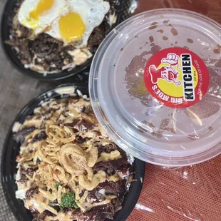 three plates of food