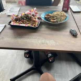 Bam bam shrimp and smoke smoke brisket fries