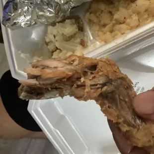 this mustve been a bad for big mommas because the chicken was average but ive never gotten a piece of chicken like this before