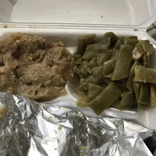 Green Beans and Dressing with gravy-delicious!