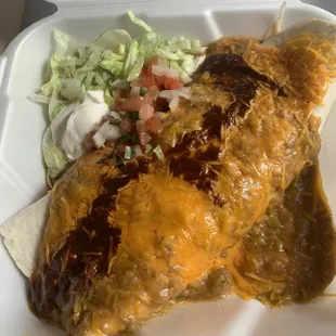 Mountain Burrito with Angus Beef Smothered.