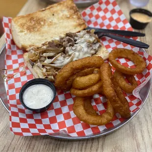 Original Cheese Steak with onion rings - very good!