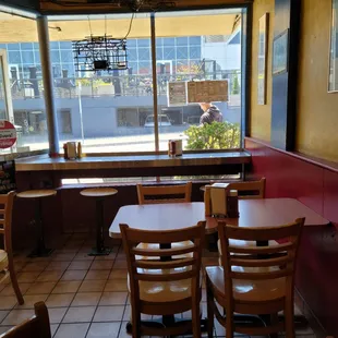 a table and chairs in a restaurant