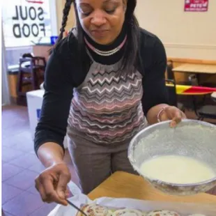 Sweet-T glazing her famous rolls
