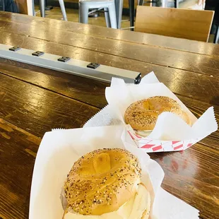 Everything Bagels with cream cheese