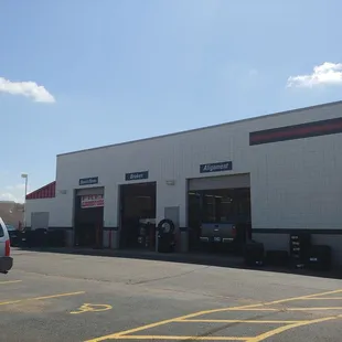 Outside of the auto shop.