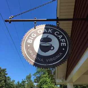 Big Oak Cafe sign on a rusty saw blade