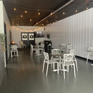 white chairs and tables