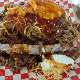 Loaded baked potato with brisket!  Absolutely delicious!