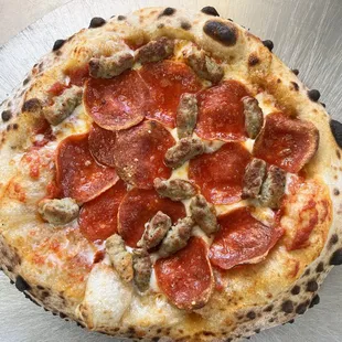 Pepperoni and sausage pizza