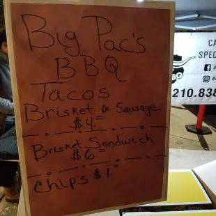 a menu for a bbq