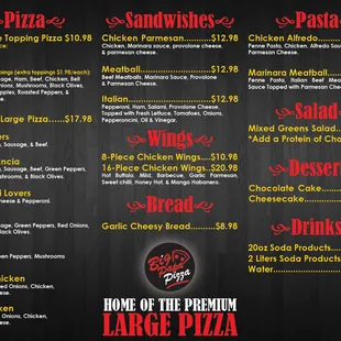 a large pizza menu