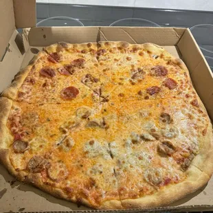 Half pepperoni, half sausage.