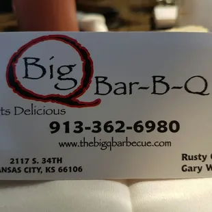 a business card on a table