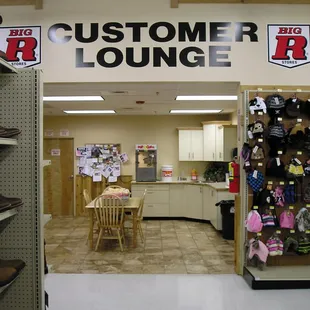 Free popcorn and coffee in the customer lounge at left rear of store.