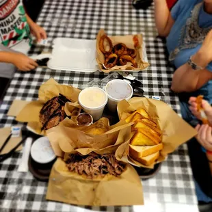 Family pack with brisket, pulled pork and sausage