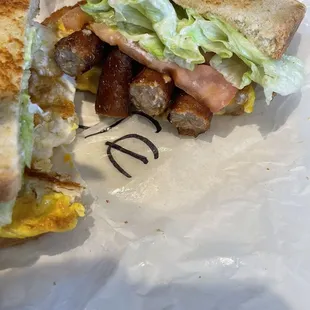 The inside of the sandwich with all its ingredients