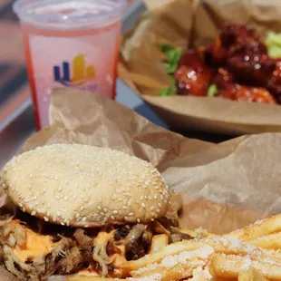 a burger and fries