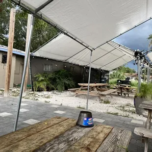 Patio outside. Being bug spray.