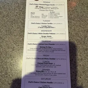 Happy hour menu