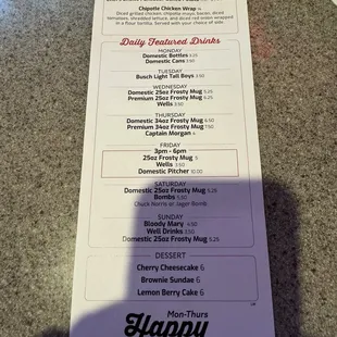 Happy hour menu