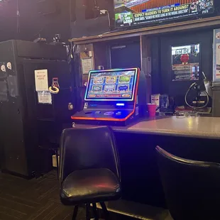 a computer and a bar