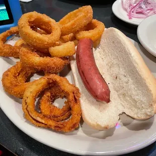 Onion rings and hot dog