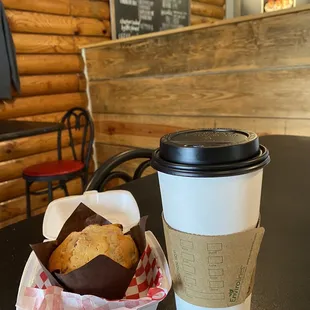 Cranberry orange muffin and Fall in Love coffee