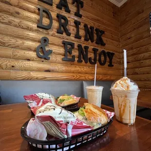 a sandwich and a drink