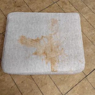 Cotton Sofa Cushion that a child had vomited on after drinking a colored sports drink.