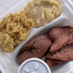 Tri-Tip Plate with Mac and Cheese, Loaded Baked Beans and Garlic Mashed Potatoes