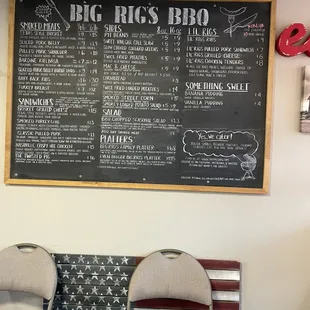 Menu board, we ordered: Brisket/spare ribs/Mac/collard greens