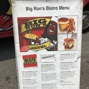 the menu for the big ron's bistro