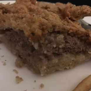 A little too much batter.   Batter thicker than steak.  It was crispy, though.