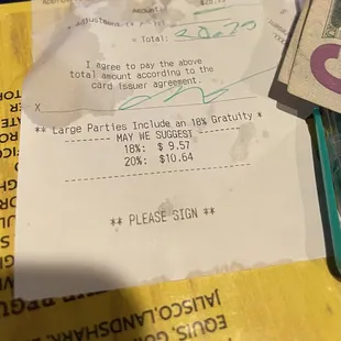 a receipt for $ 5