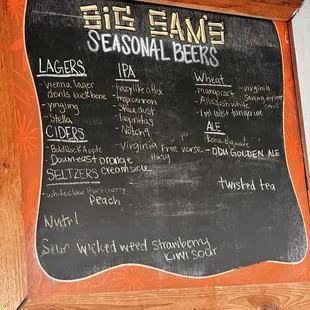 Beer menu