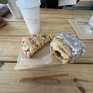 Berry Scone, OG Breakfast Sandwich, &amp; Maple Oat Latte