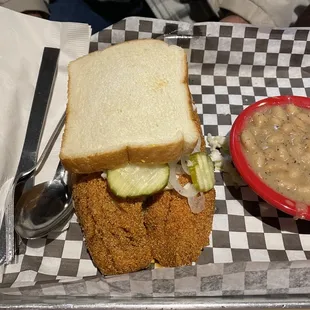 Beans and fish sandwich