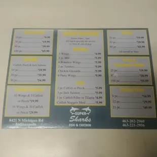 Super Sharks Menu