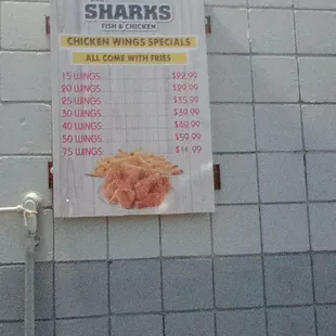 a menu for a chicken wings special