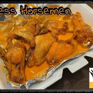 a tray of chicken wings
