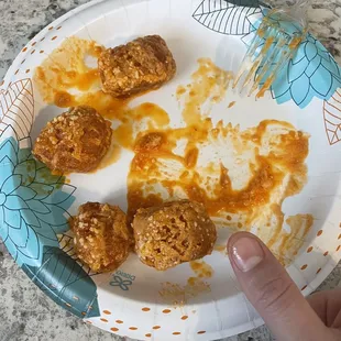 Small pieces, half the size of my thumb