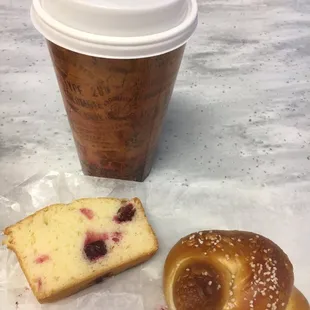 a cup of coffee and a pastry