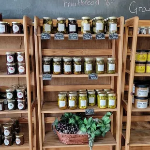 Jams and almond butter.